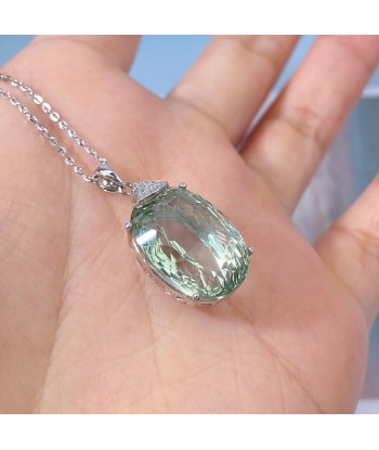 925 Sterling Silver Natural Green Crystal Oval Pendant for Women Paris Déstockage Promo