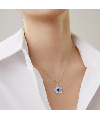 Sterling Silver Natural Sapphire Round Pendant Necklace for Women l'évolution des habitudes 