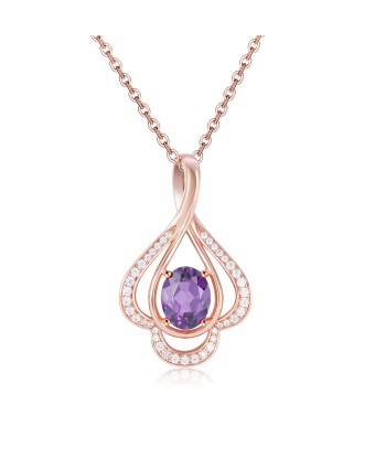 Sterling Silver Rose Gold Plated Garnet Amethyst Pyrope Pendant Necklace for Women Economisez 