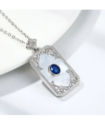 925 Sterling Silver Natural Sapphire Pendant Necklace for Women sagt das Model. votre restaurant rapide dans 