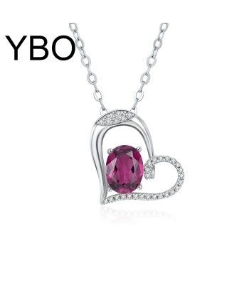 925 Sterling Silver Pyrope Heart Pendant Necklace for Women shop