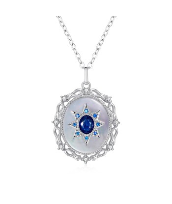 Sterling Silver Natural Sapphire Round Pendant Necklace for Women l'évolution des habitudes 