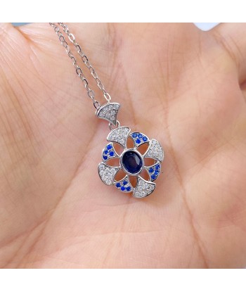 Sterling Silver Natural Sapphire Pendant Necklace for Women vous aussi creer 