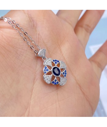 Sterling Silver Natural Sapphire Pendant Necklace for Women vous aussi creer 