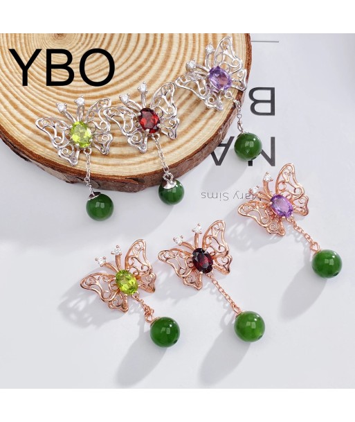 925 Sterling Silver Amethyst, Peridot & Garnet Hollow Butterfly Pendant Necklace for Women vente chaude votre 