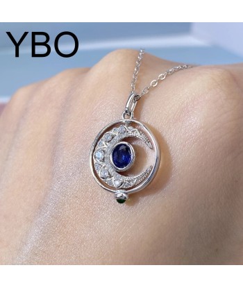 Sterling Silver Sapphire Moon Pendant Necklace for Women Faites des économies