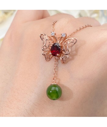 925 Sterling Silver Amethyst, Peridot & Garnet Hollow Butterfly Pendant Necklace for Women vente chaude votre 