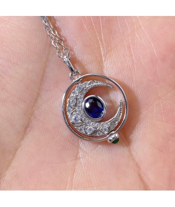 Sterling Silver Sapphire Moon Pendant Necklace for Women Faites des économies