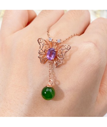 925 Sterling Silver Amethyst, Peridot & Garnet Hollow Butterfly Pendant Necklace for Women vente chaude votre 