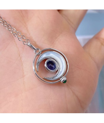 Sterling Silver Sapphire Moon Pendant Necklace for Women Faites des économies