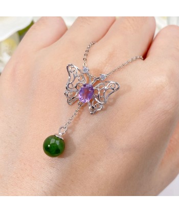 925 Sterling Silver Amethyst, Peridot & Garnet Hollow Butterfly Pendant Necklace for Women vente chaude votre 