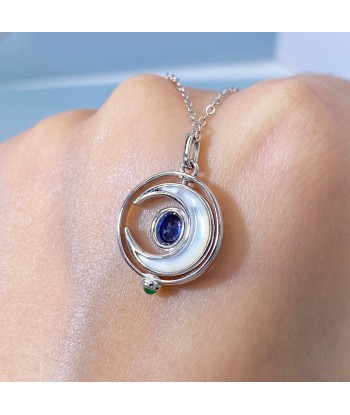 Sterling Silver Sapphire Moon Pendant Necklace for Women Faites des économies