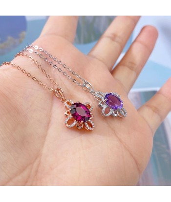 Silver Oval Pyrope Amethyst Necklace, for Women les ligaments