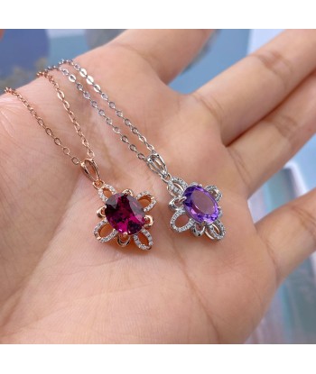 Silver Oval Pyrope Amethyst Necklace, for Women les ligaments