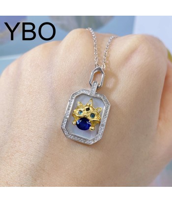 Sterling Silver Sapphire CZ Lion Pendant Necklace for Women l'achat 