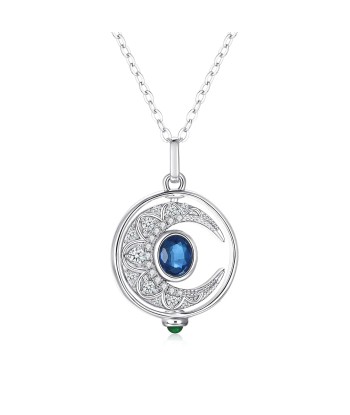 Sterling Silver Sapphire Moon Pendant Necklace for Women Faites des économies