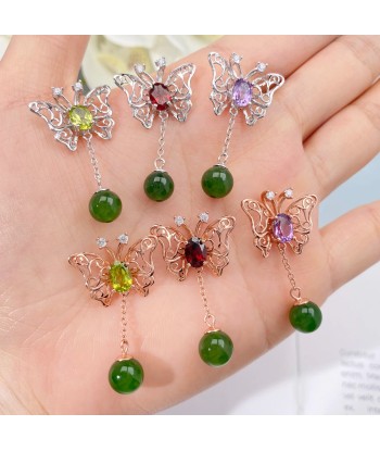 925 Sterling Silver Amethyst, Peridot & Garnet Hollow Butterfly Pendant Necklace for Women vente chaude votre 