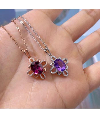 Silver Oval Pyrope Amethyst Necklace, for Women les ligaments