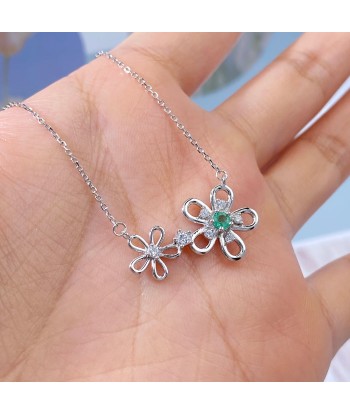 Sterling Silver Natural Emerald Flower Pendant Necklace for Women basket pas cher