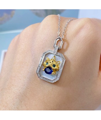 Sterling Silver Sapphire CZ Lion Pendant Necklace for Women l'achat 