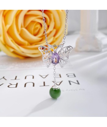 925 Sterling Silver Amethyst, Peridot & Garnet Hollow Butterfly Pendant Necklace for Women vente chaude votre 