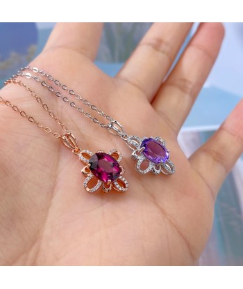 Silver Oval Pyrope Amethyst Necklace, for Women les ligaments