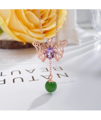 925 Sterling Silver Amethyst, Peridot & Garnet Hollow Butterfly Pendant Necklace for Women vente chaude votre 