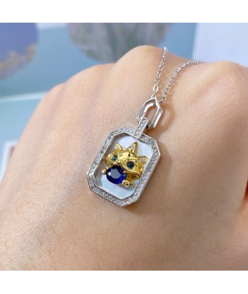 Sterling Silver Sapphire CZ Lion Pendant Necklace for Women l'achat 