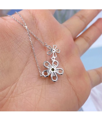 Sterling Silver Natural Emerald Flower Pendant Necklace for Women basket pas cher