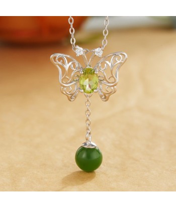 925 Sterling Silver Amethyst, Peridot & Garnet Hollow Butterfly Pendant Necklace for Women vente chaude votre 