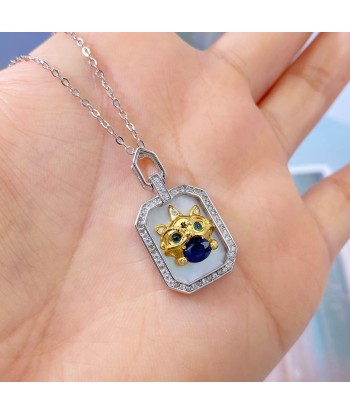 Sterling Silver Sapphire CZ Lion Pendant Necklace for Women l'achat 