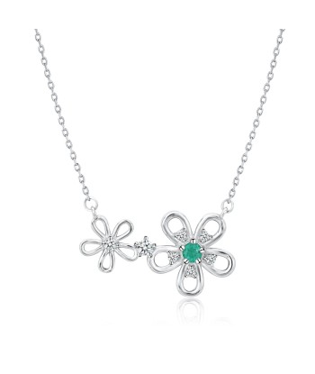 Sterling Silver Natural Emerald Flower Pendant Necklace for Women basket pas cher