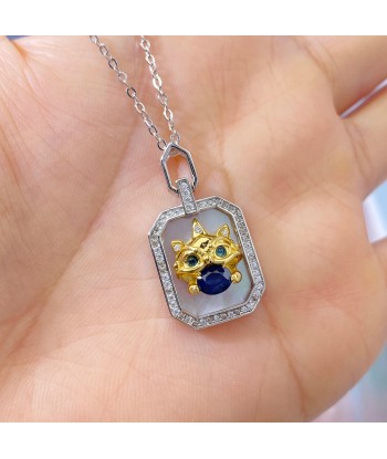 Sterling Silver Sapphire CZ Lion Pendant Necklace for Women l'achat 