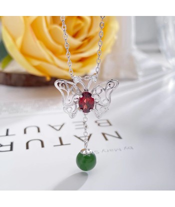 925 Sterling Silver Amethyst, Peridot & Garnet Hollow Butterfly Pendant Necklace for Women vente chaude votre 