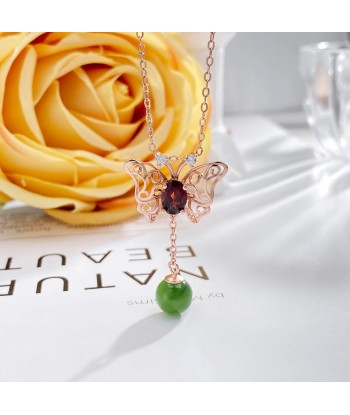 925 Sterling Silver Amethyst, Peridot & Garnet Hollow Butterfly Pendant Necklace for Women vente chaude votre 