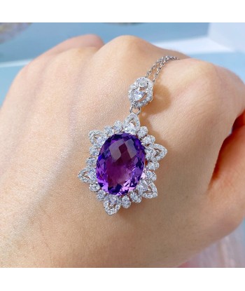 925 Sterling Silver Amethyst Pendant Necklace for Women Pour