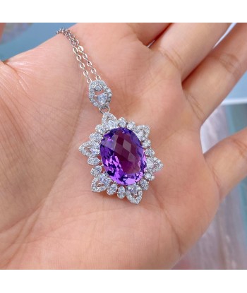 925 Sterling Silver Amethyst Pendant Necklace for Women Pour