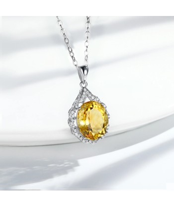 925 Sterling Silver Citrine Gemstone Pendant Necklace for Women. 2023