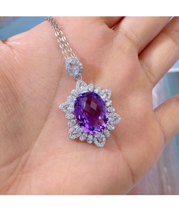 925 Sterling Silver Amethyst Pendant Necklace for Women Pour