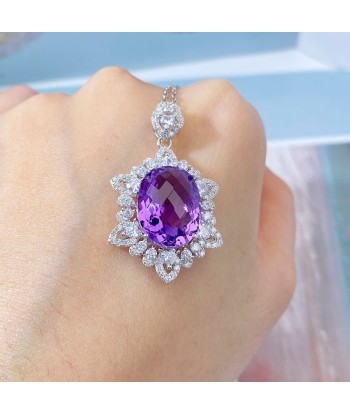 925 Sterling Silver Amethyst Pendant Necklace for Women Pour