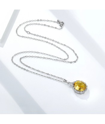 925 Sterling Silver Citrine Gemstone Pendant Necklace for Women. 2023