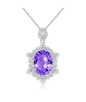 925 Sterling Silver Amethyst Pendant Necklace for Women Pour