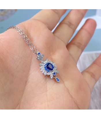 Sterling Silver Natural Sapphire Pendant Necklace for Women prix