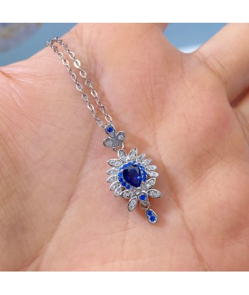 Sterling Silver Natural Sapphire Pendant Necklace for Women prix