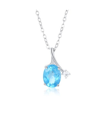 Sterling Silver 925 Natural Oval Blue Topaz Pendant Necklace for Women Les magasins à Paris