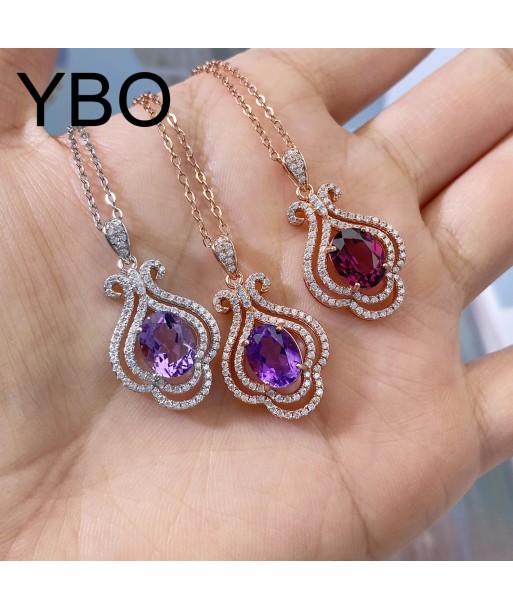 925 Sterling Silver Rose Gold Plated Amethyst Pyrope Zircon Pendant Necklace for Women paiement sécurisé