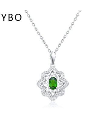 925 Sterling Silver Diopside Flower Pendant Necklace for Women. Par le système avancé 