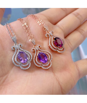 925 Sterling Silver Rose Gold Plated Amethyst Pyrope Zircon Pendant Necklace for Women paiement sécurisé