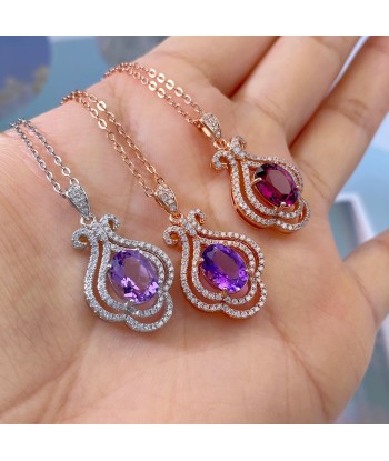 925 Sterling Silver Rose Gold Plated Amethyst Pyrope Zircon Pendant Necklace for Women paiement sécurisé