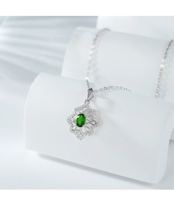 925 Sterling Silver Diopside Flower Pendant Necklace for Women. Par le système avancé 